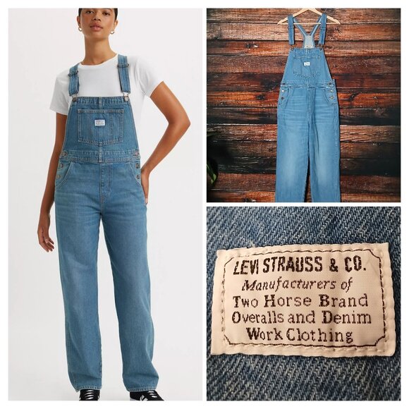 Levis Jean Overalls Size S Vintage Inspired Medium Wash Blue Denim 100% Cotton - Picture 1 of 9